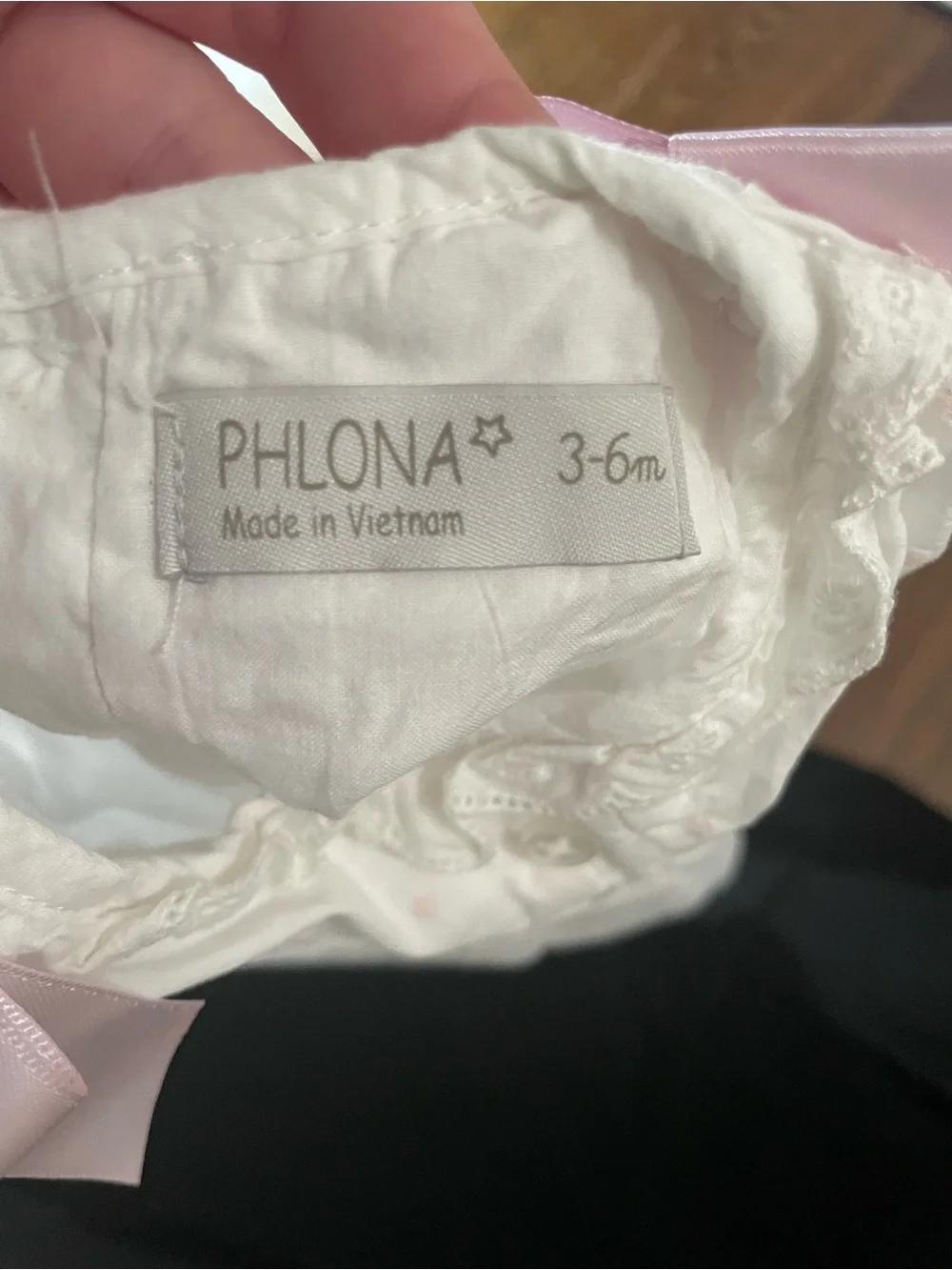 Phlona White Eyelet Baby Dress with Pink Ribbon Bows